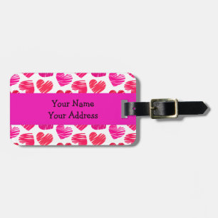 Modern Red and Pink Doodled Hearts Valentine Luggage Tag