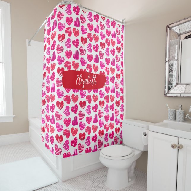 Modern Red and Pink Doodled Hearts Valentine Name  (In Situ)