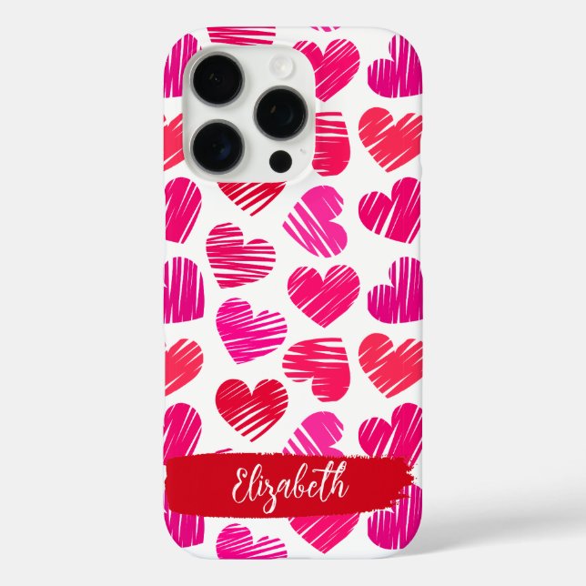Modern Red and Pink Doodled Hearts Valentine Name  Case-Mate iPhone Case (Back)