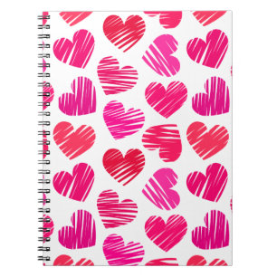 Modern Red and Pink Doodled Hearts Valentine Notebook
