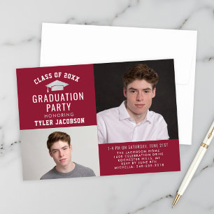 Modern Red and Silver 2025 Photo Graduate Party Invitation