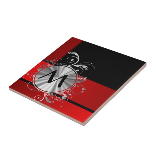 Modern red and silver monogram tile (Side)