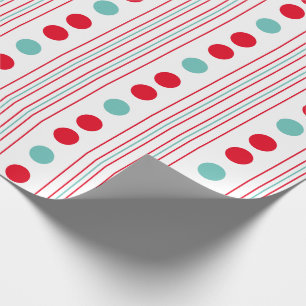Modern Red and Teal Polka Dots and Stripes Wrapping Paper