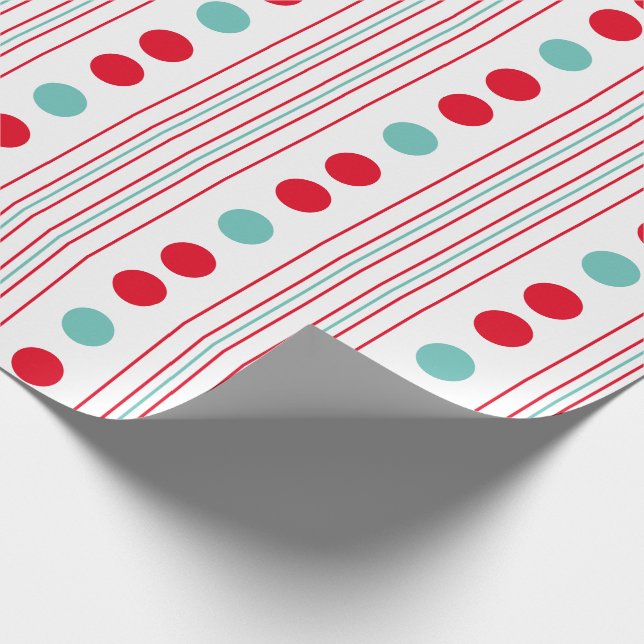 Modern Red and Teal Polka Dots and Stripes Wrapping Paper (Corner)