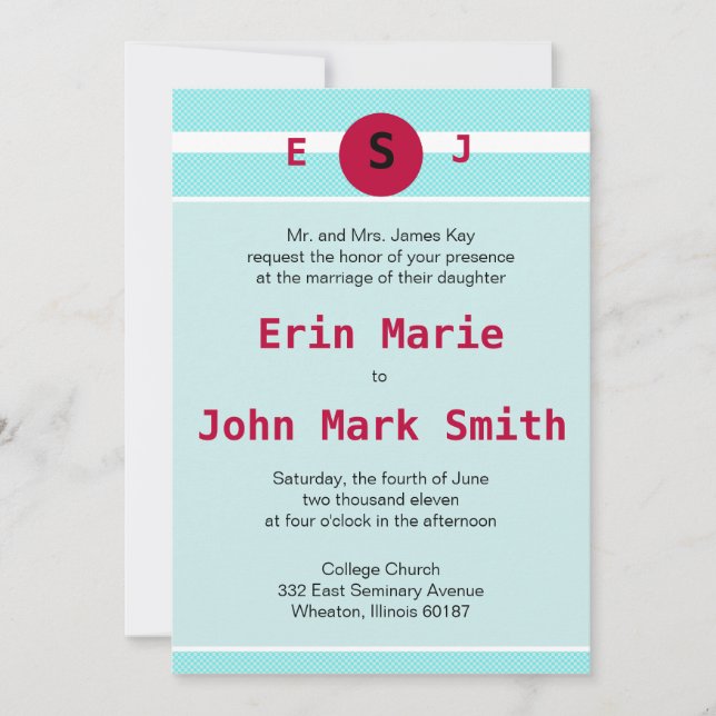 Modern Red and Teal Wedding Invitation (Front)