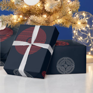 Modern Red and White Art Deco Circles  Wrapping Paper