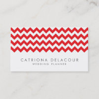 Modern Red and White Chevron Pattern Business Card