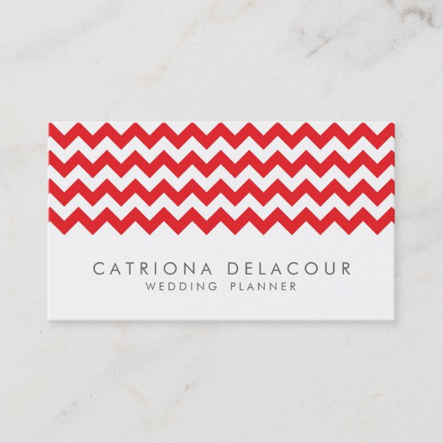 Modern Red and White Chevron Pattern Business Card (Front)