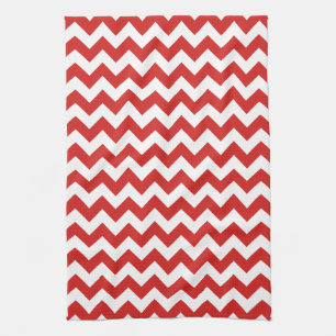 Modern Red and White Chevron Zigzag Pattern Kitchen Towel