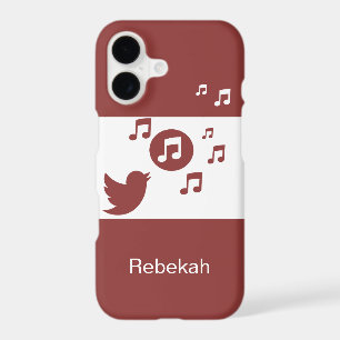Modern red and white chic songbird and music notes