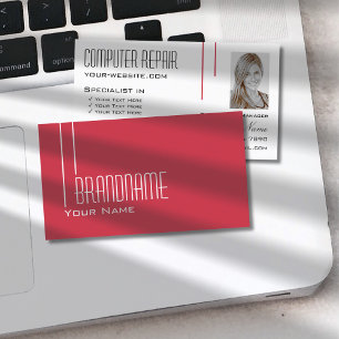 Modern Red and White Chic with Photo Professional Business Card
