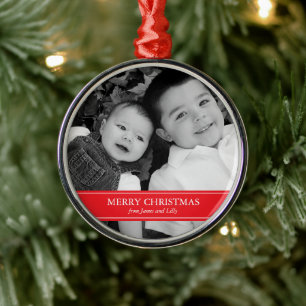 Modern Red and White Christmas Metal Ornament