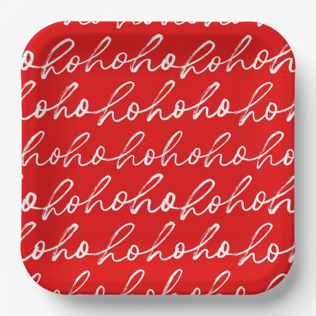Modern Red and White Christmas Pattern  Paper Plate (Front)