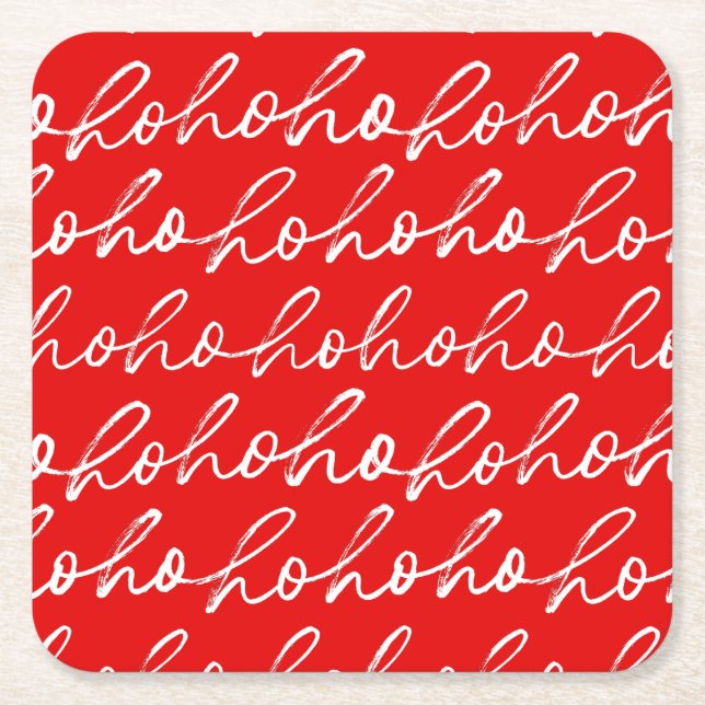 Modern Red and White Christmas Script Pattern  Square Paper Coaster (Front)