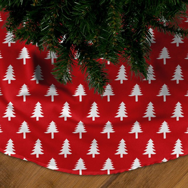 Modern Red and White Christmas Tree Pattern Brushed Polyester Tree Skirt (Creator Uploaded)