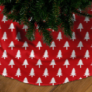 Modern Red and White Christmas Trees Brushed Polyester Tree Skirt