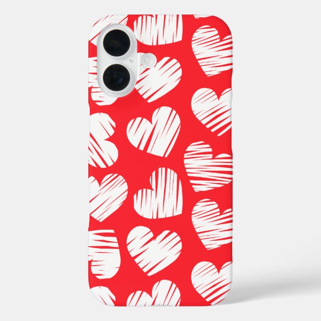Modern Red and White Doodled Heart Valentine's Day Case-Mate iPhone Case (Back)