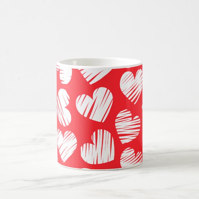 Modern Red and White Doodled Heart Valentine's Day Coffee Mug (Center)