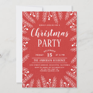 Modern Red and White Floral Christmas Party Invitation