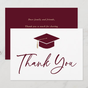 Modern Red and White Graduation Cap Thank You Card
