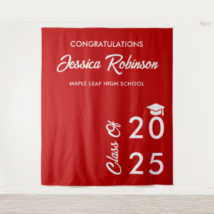 Modern Red And White Graduation Photo Backdrop Tapestry