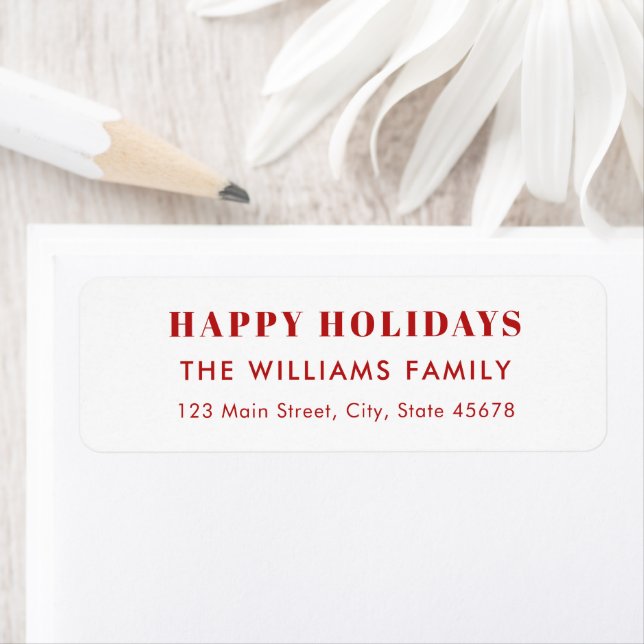 Modern Red and White Happy Holidays Return Address (Insitu)