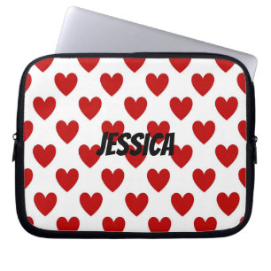 Modern Red and White Hearts Pattern Personalised Laptop Sleeve