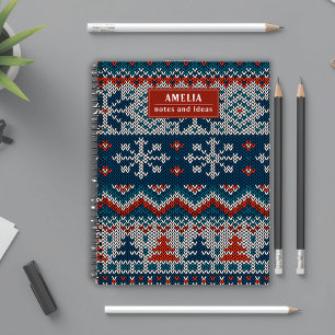 Modern red and white holiday pattern Name Notebook