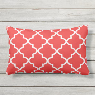 Modern Red and White Moroccan Quatrefoil Lumbar Pillow