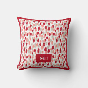 Modern Red and White Pattern Initials Monogram Throw Pillow