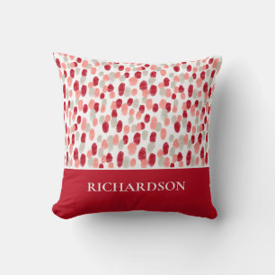 Modern Red and White Pattern Initials Personalized Throw Pillow