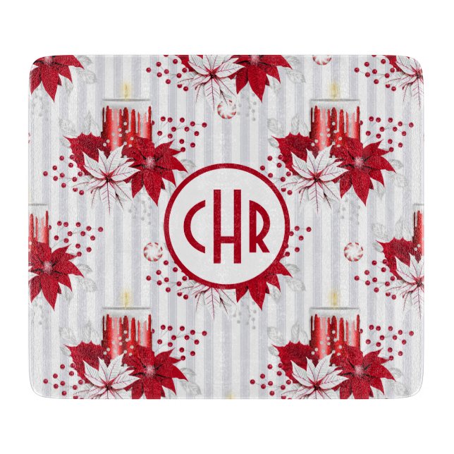 Modern Red and White Poinsettia Flower Cutting Board (Front)