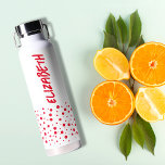 Modern Red and White Polka Dots Water Bottle<br><div class="desc">A fun red polka dot pattern accents the bottom of this water bottle personalized with your name printed vertically in chic lettering on both sides.</div>