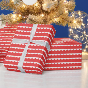 Modern Red and White Scallop Christmas  Wrapping Paper