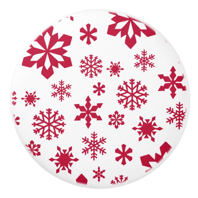 Modern red and white snowflake pattern ceramic knob (Front)