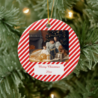 Modern Red and White striped Ceramic Ornament
