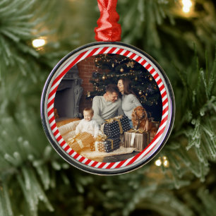 Modern Red and White striped Metal Ornament