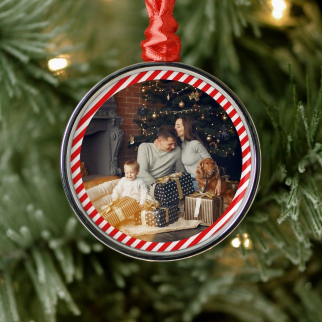 Modern Red and White striped Metal Ornament (Tree)