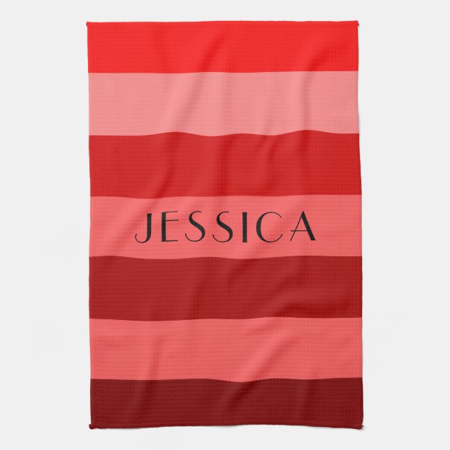 Modern Red And White Stripes Pattern Name  Kitchen Towel (Vertical)