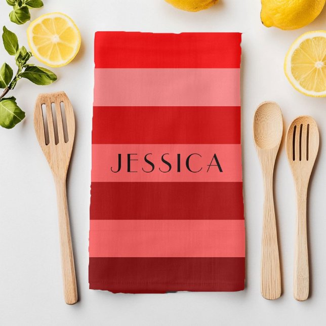 Modern Red And White Stripes Pattern Name  Kitchen Towel (Modern Red And White Stripes Pattern Name Kitchen Towel)