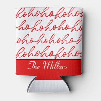 Modern Red and white Text Christmas Pattern  Can Cooler