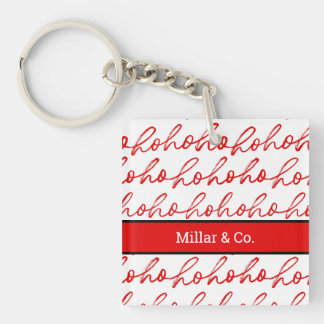 Modern Red and white Text Christmas Pattern  Keychain