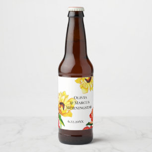Modern Red and Yellow Gerbera Daisies Beer Bottle Label