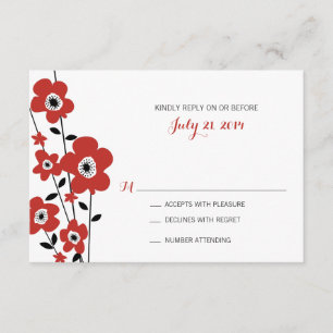 Modern Red Anemone Flower   Wedding RSVP Card
