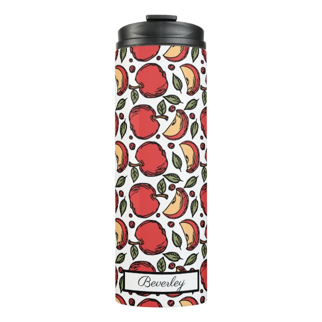 Modern Red Apple Pattern Customized Name Thermal Tumbler (Front)
