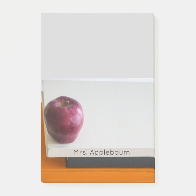 Modern Red Apple Stack of Books Teacher Name 4x6 Post-it Notes (Front)