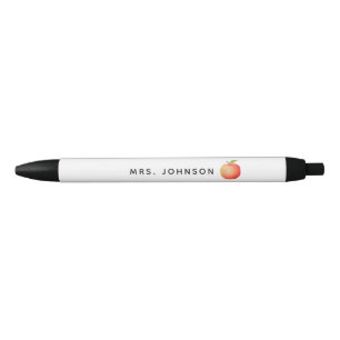 Modern Red Apple Teacher Monogrammed Black Ink Pen