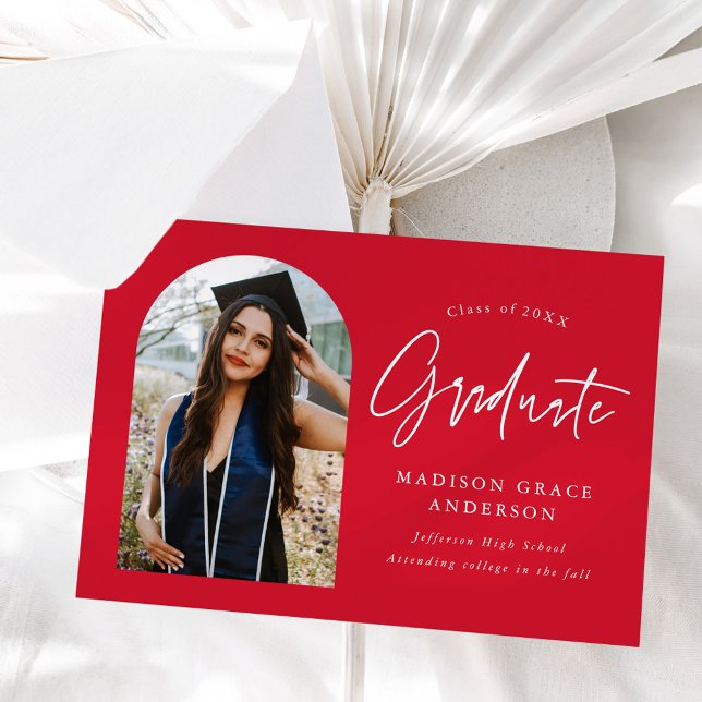 Modern Red Arch Photo Graduation Announcement (Creator Uploaded)