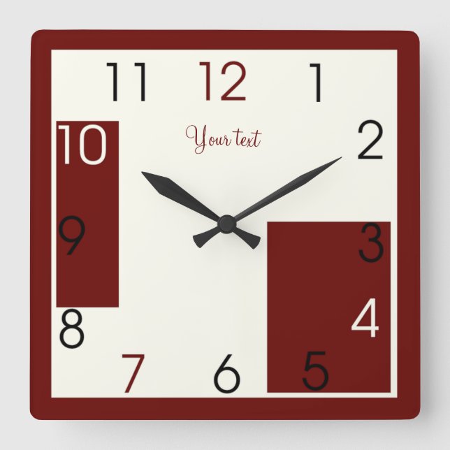 Modern red Art Square Wall Clock (Front)
