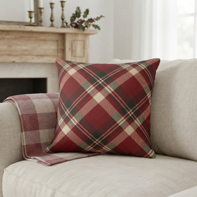 Modern Red Beige Christmas Pattern Throw Pillow (Creator Uploaded)